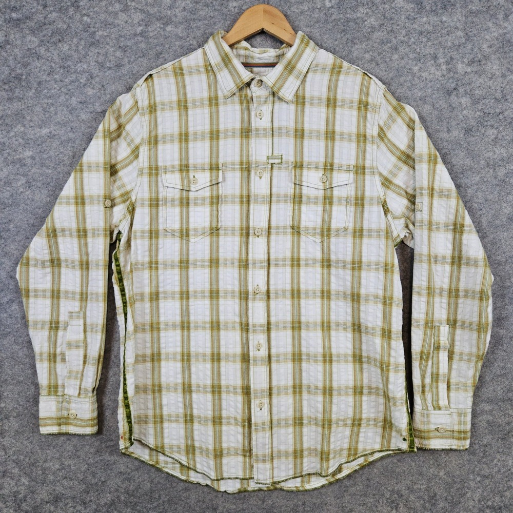 Margaritaville Men's Windowpane Button Up Shirt Size LG 100%‎ Cotton Tropical